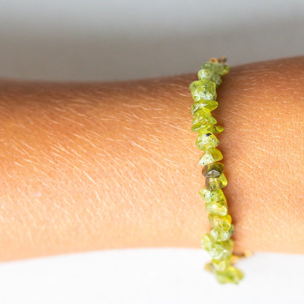 Green Peridot Gemstone Bracelet Gold Chunky Paperclip Chain August Birthstone